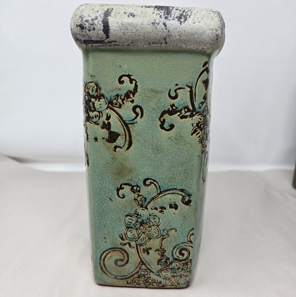 Turquoise Orchid rectangle Vase Distressed Patina Look Cottage Core Farmhouse - Picture 2 of 9